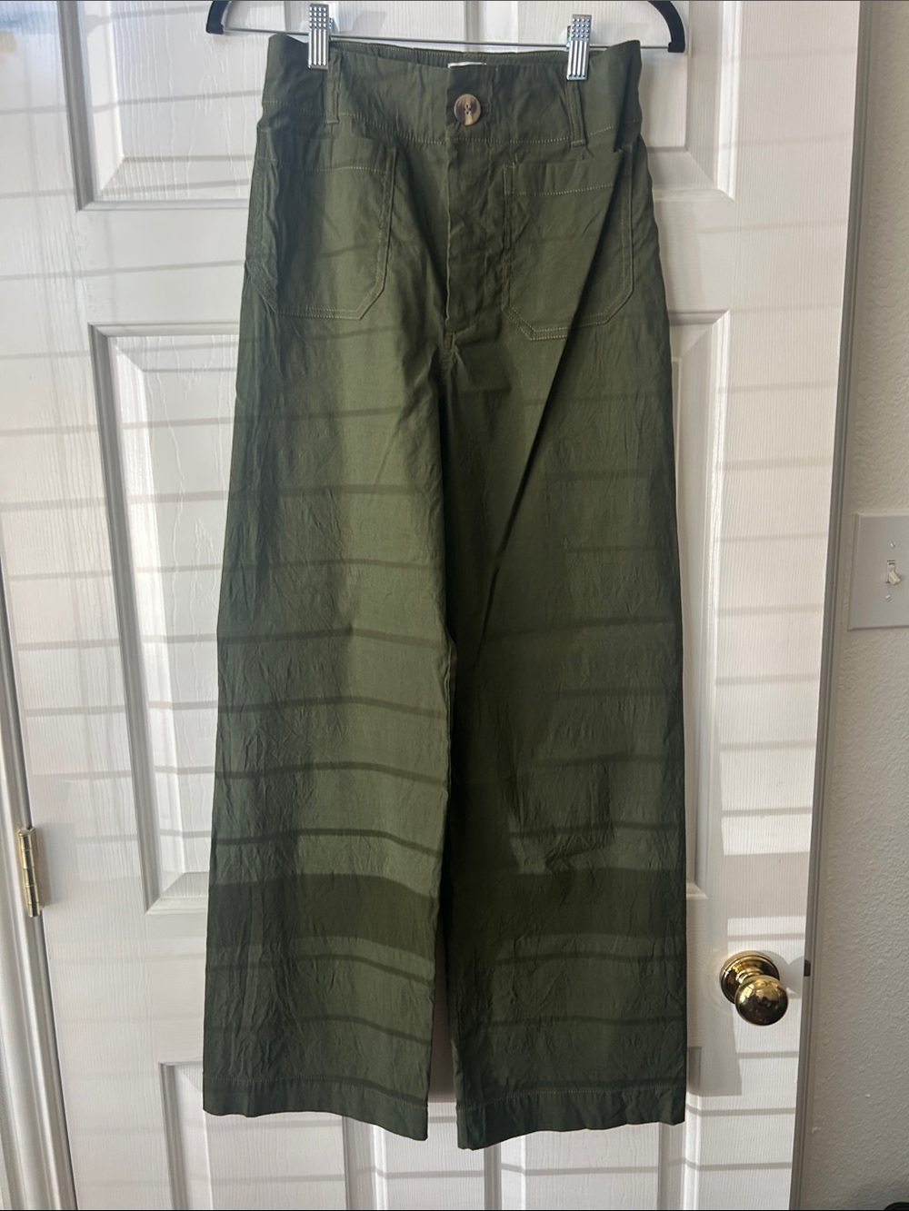 Maeve Olive Wide-Leg High-Rise Utility Pants